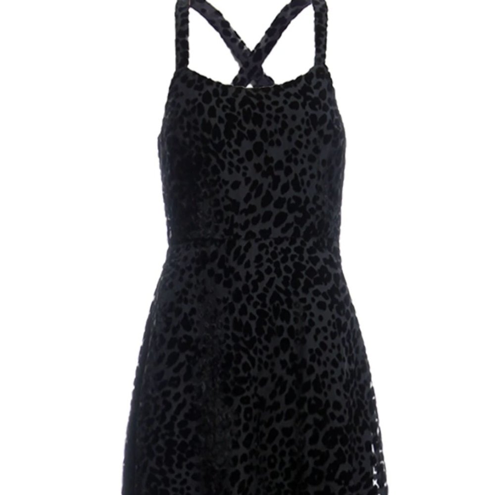 Velvet Leopard Print Mini Dress - Black